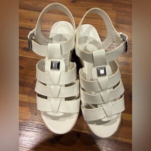 Marc Fisher Cream Woven Leather Ankle-Strap espadrille platform Sandals